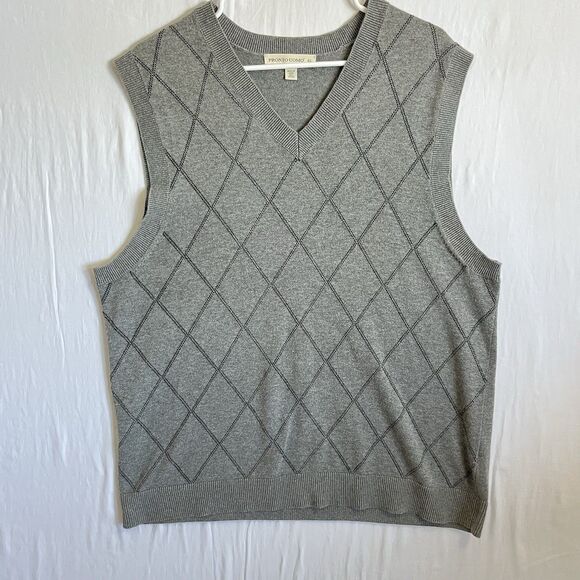 Pronto Uomo Sweater Vest Mens XL Gray Argyle Cotton Grandpa Preppy Classy - Picture 1 of 5